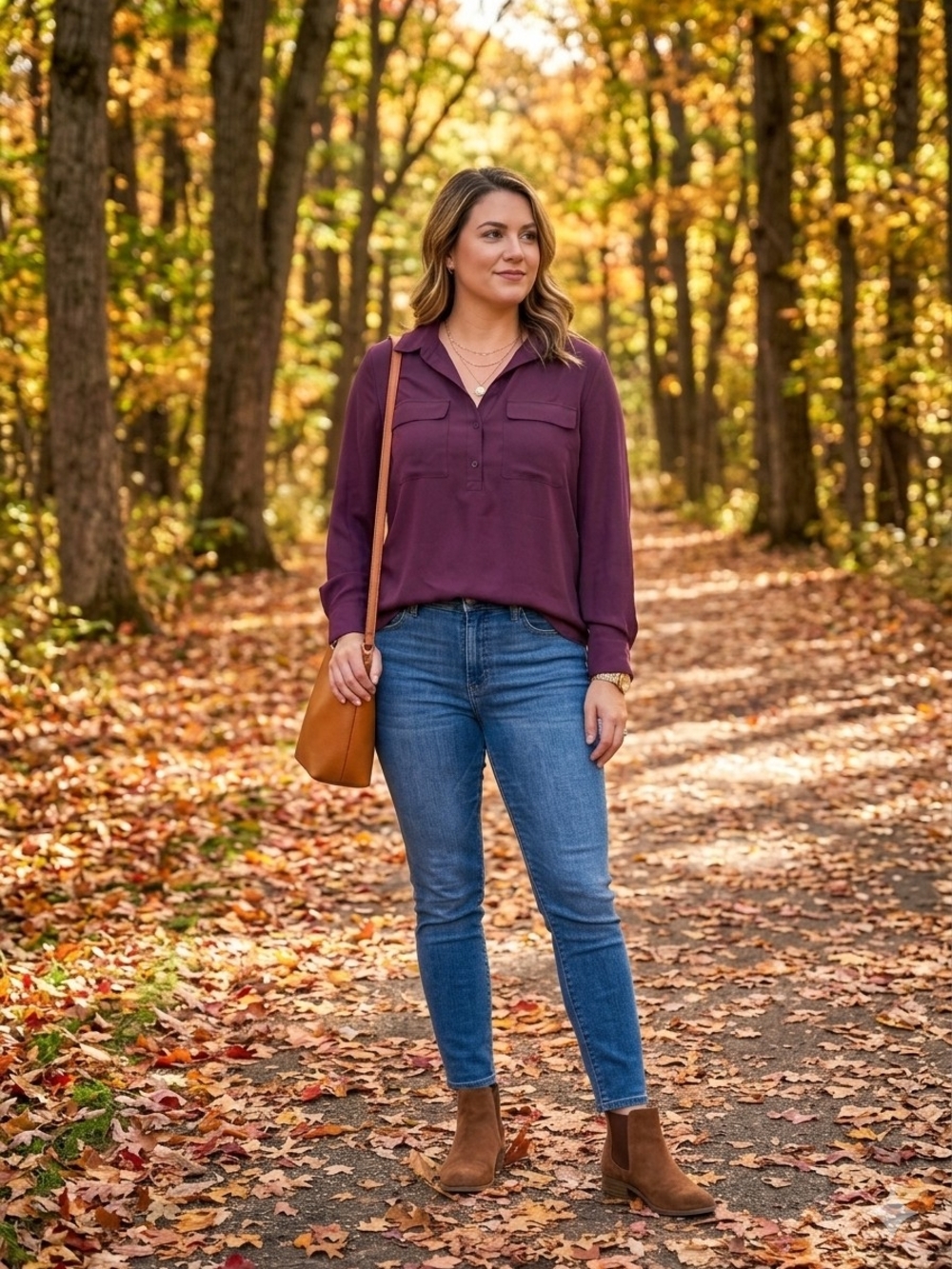 Ann Taylor Plum Button-Front Long Sleeve Blouse